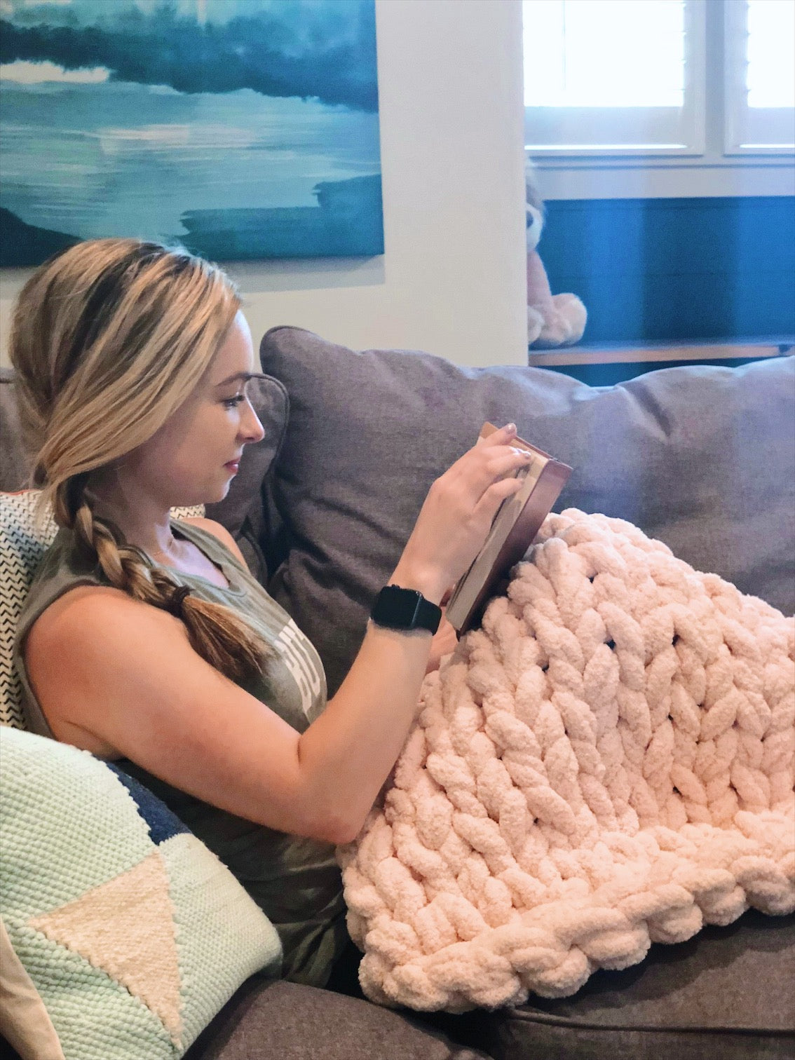 Chunky Knit Blanket in Pink
